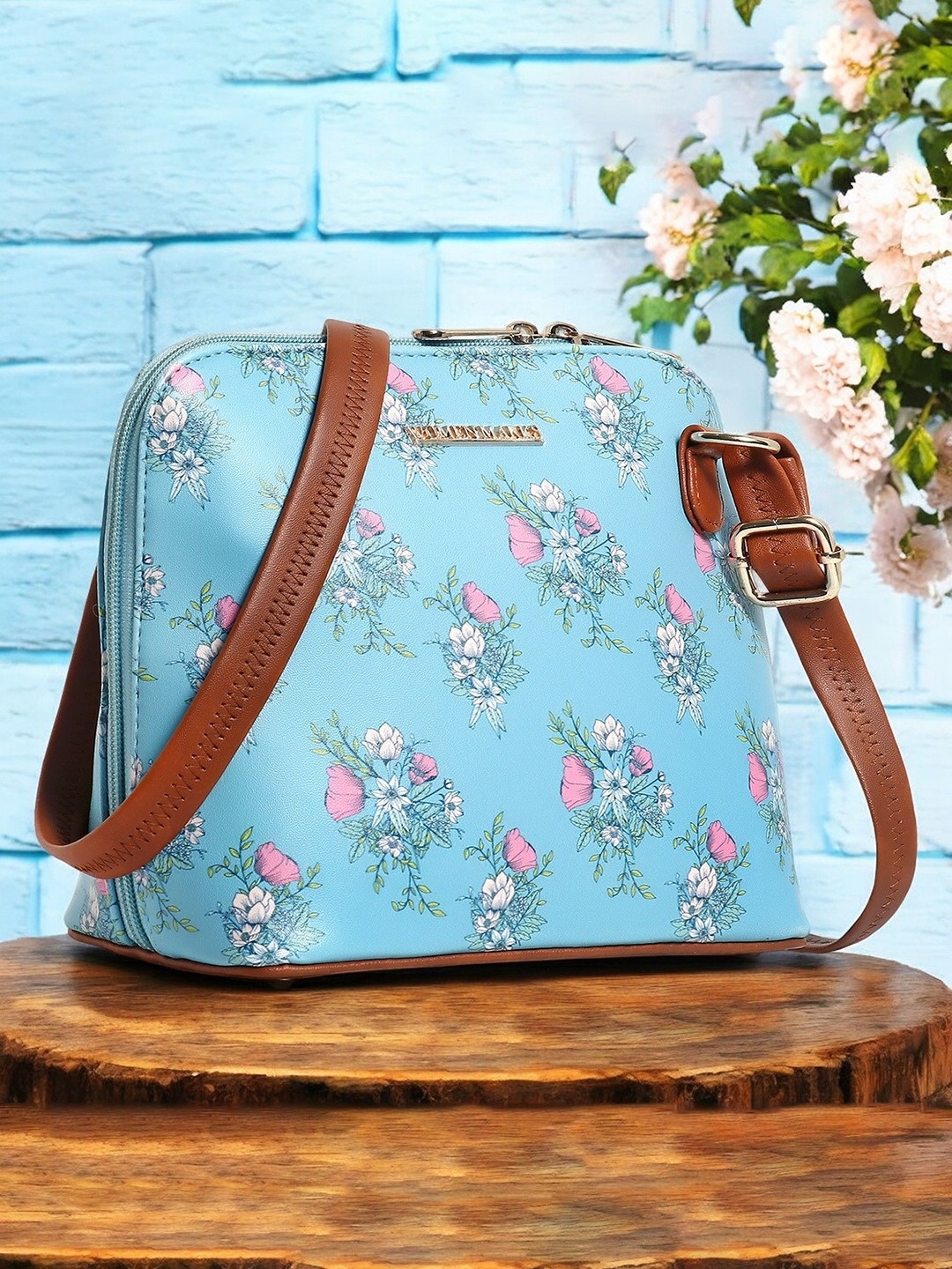 

WOMEN MARKS Floral Printed PU Sling Bag, Blue