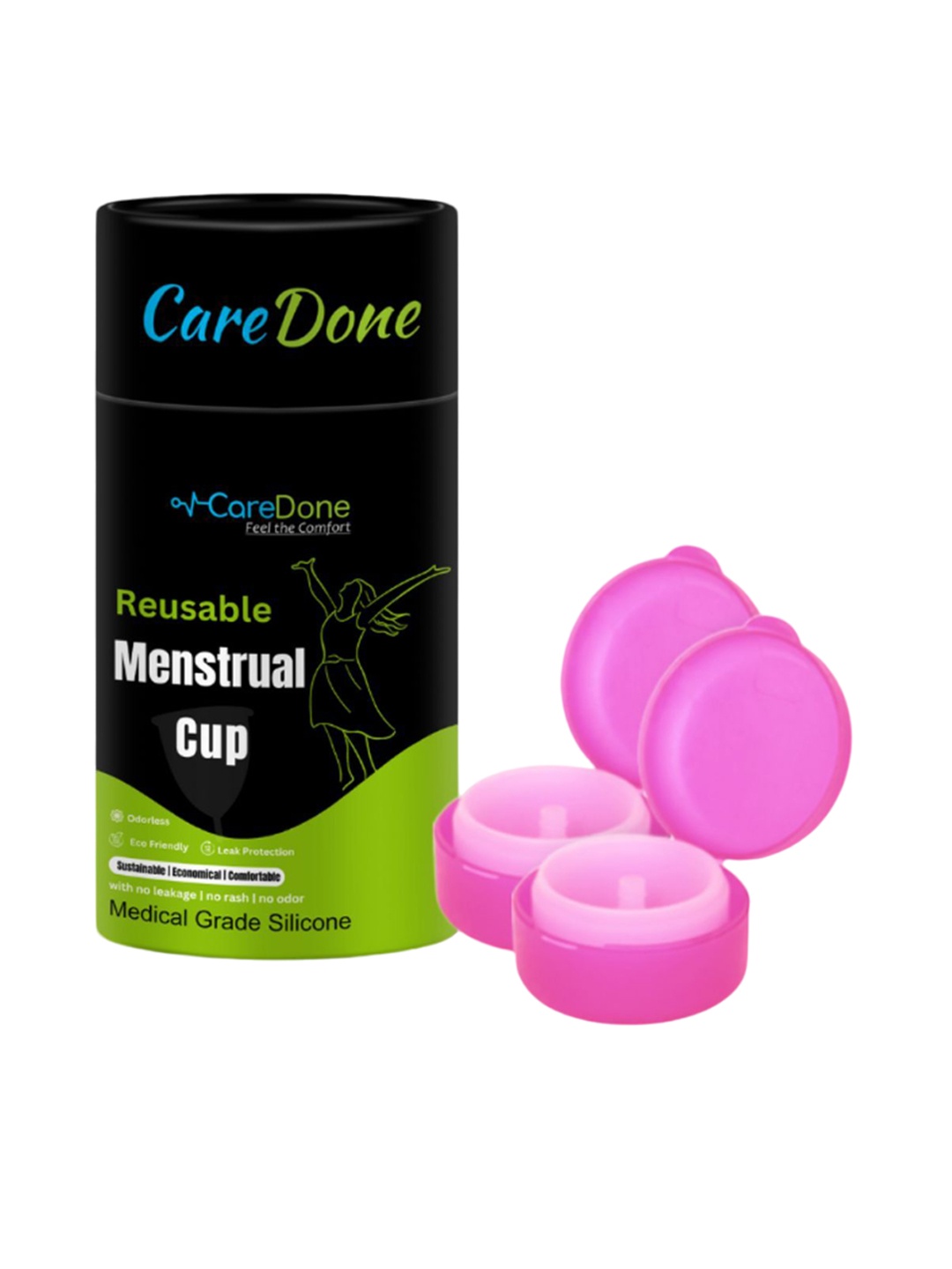 

CareDone Set of 2 Reusable Soft and Leakproof Silicone Folding Menstrual Cups, Pink