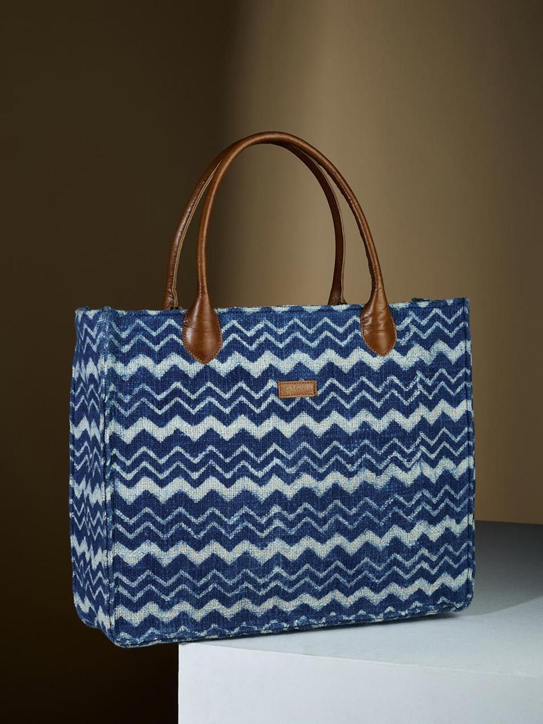 

Fabindia Printed Structured Tote Bag, Blue