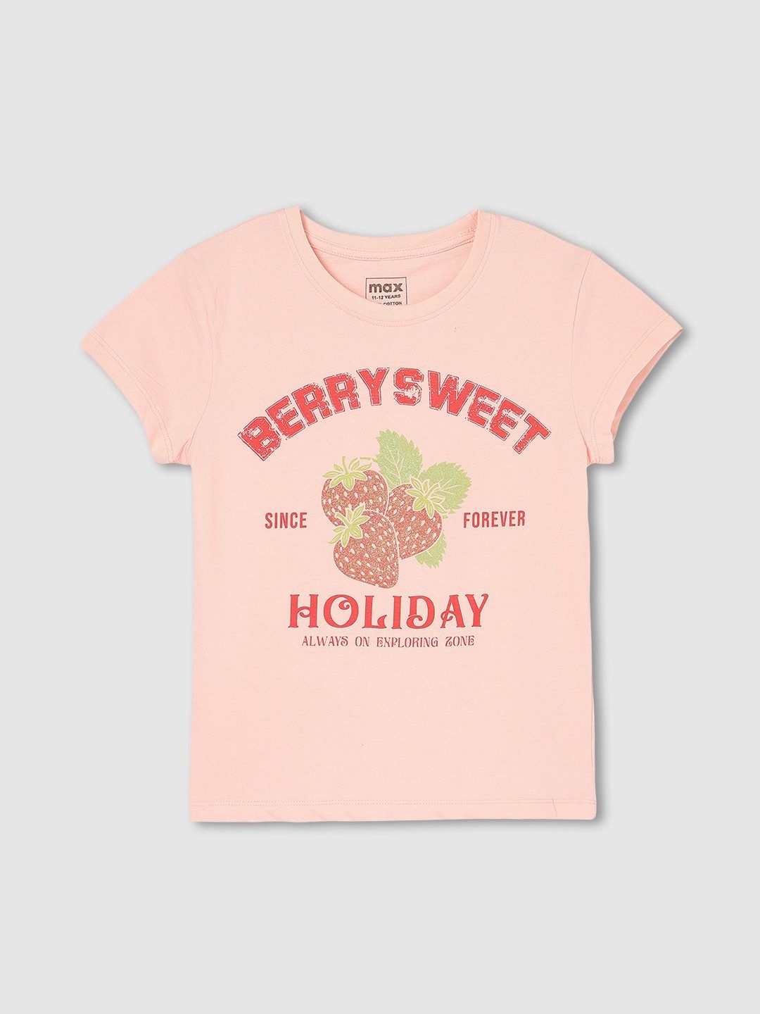

max Girls Typography Printed Applique T-shirt, Pink