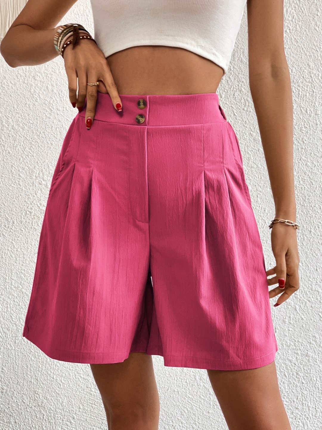 

KPOP Women Relaxed Fit High-Rise Shorts, Pink