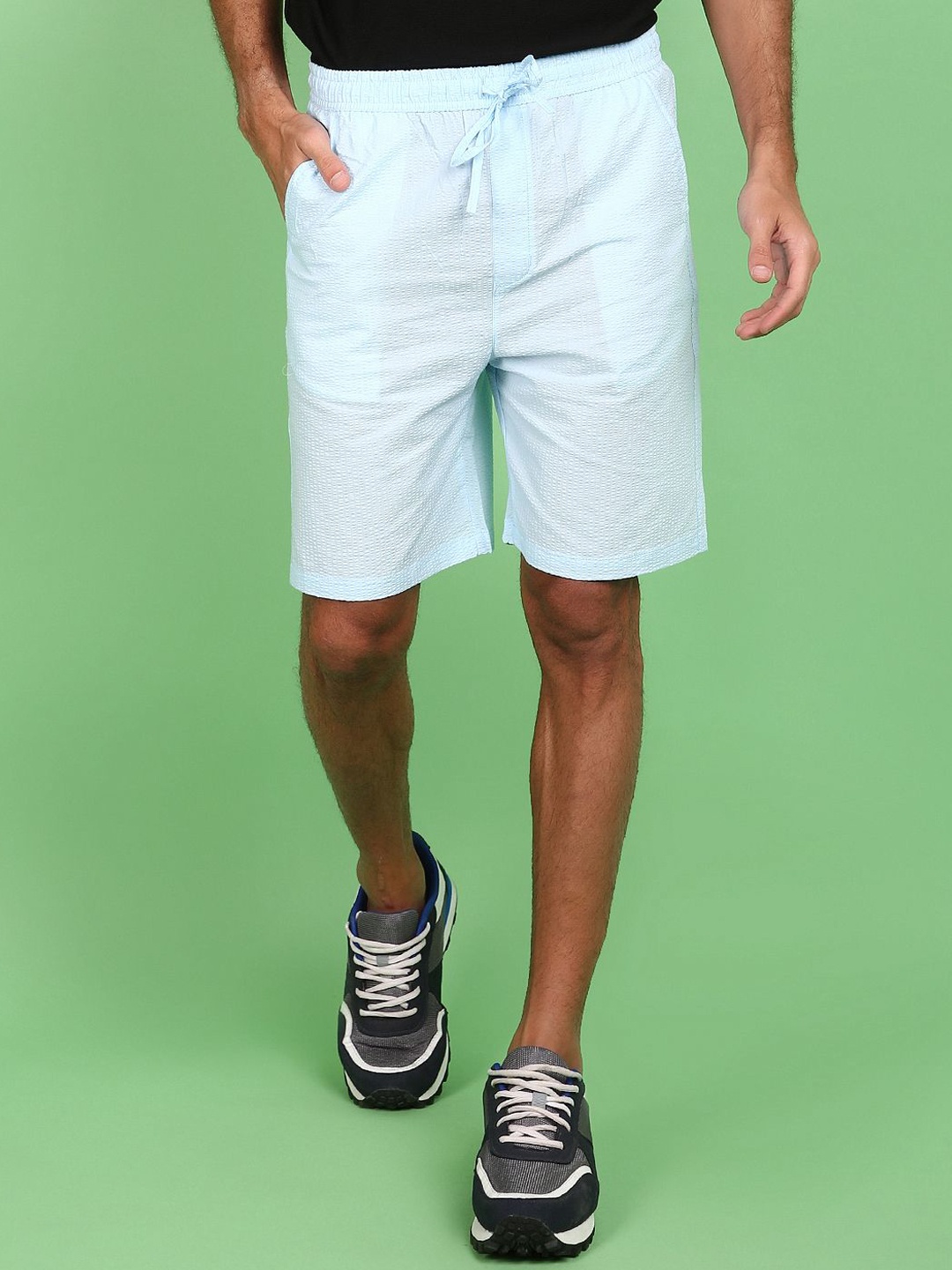

V-Mart Men Solid Mid-Rise Regular Shorts, Blue