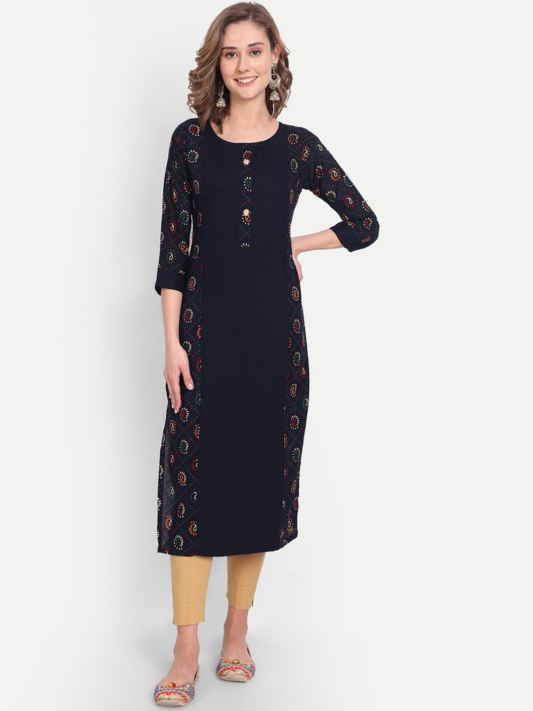 

FANTASY FAB Ethnic Motifs Printed Straight Kurta, Blue