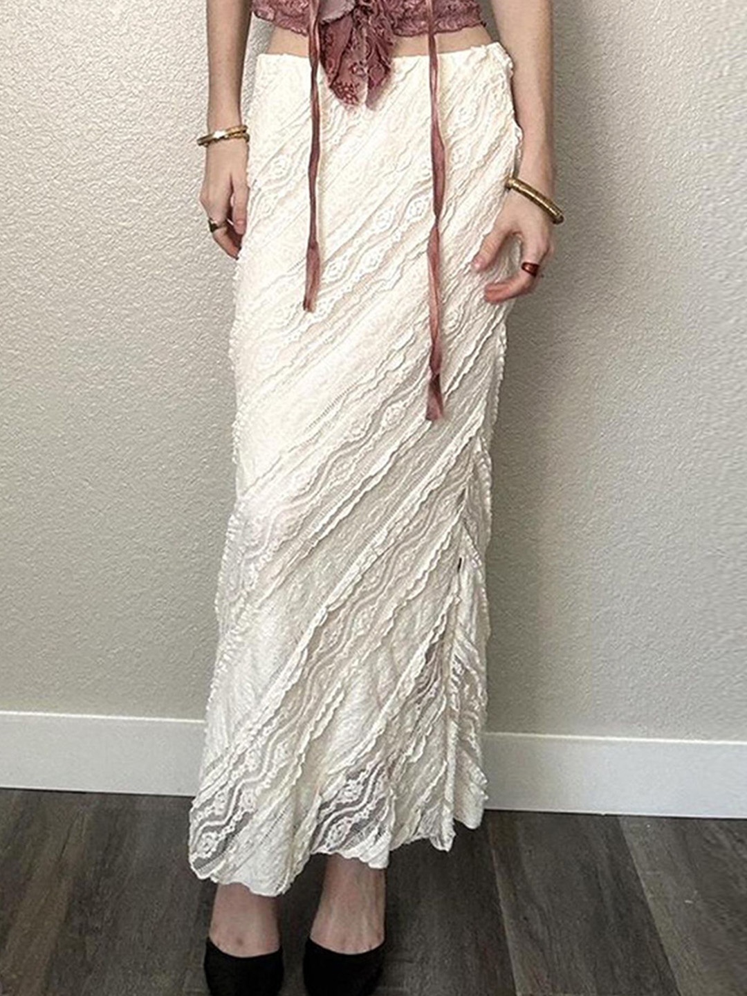 

LULU & SKY A-Line Side Slit Maxi Skirt, White