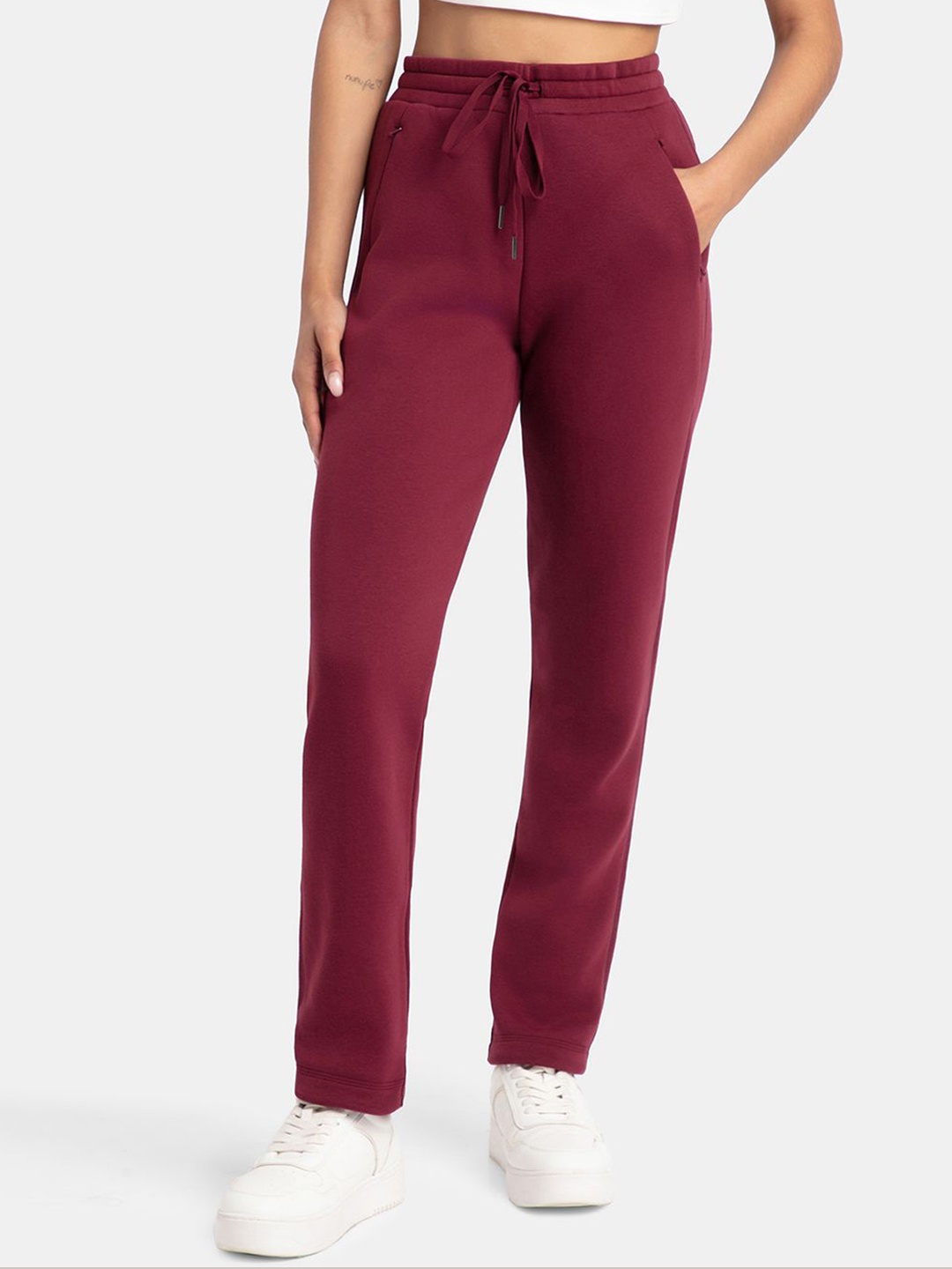 

Jockey Women Super Combed Cotton Relaxed Fit Track Pants with Zipper Pockets, Maroon