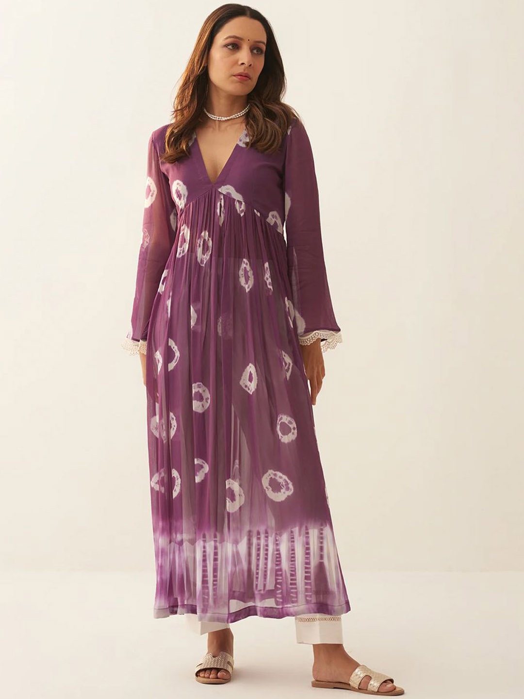 

KALINI Women Dyed Pleated Kurta with Palazzos, Purple
