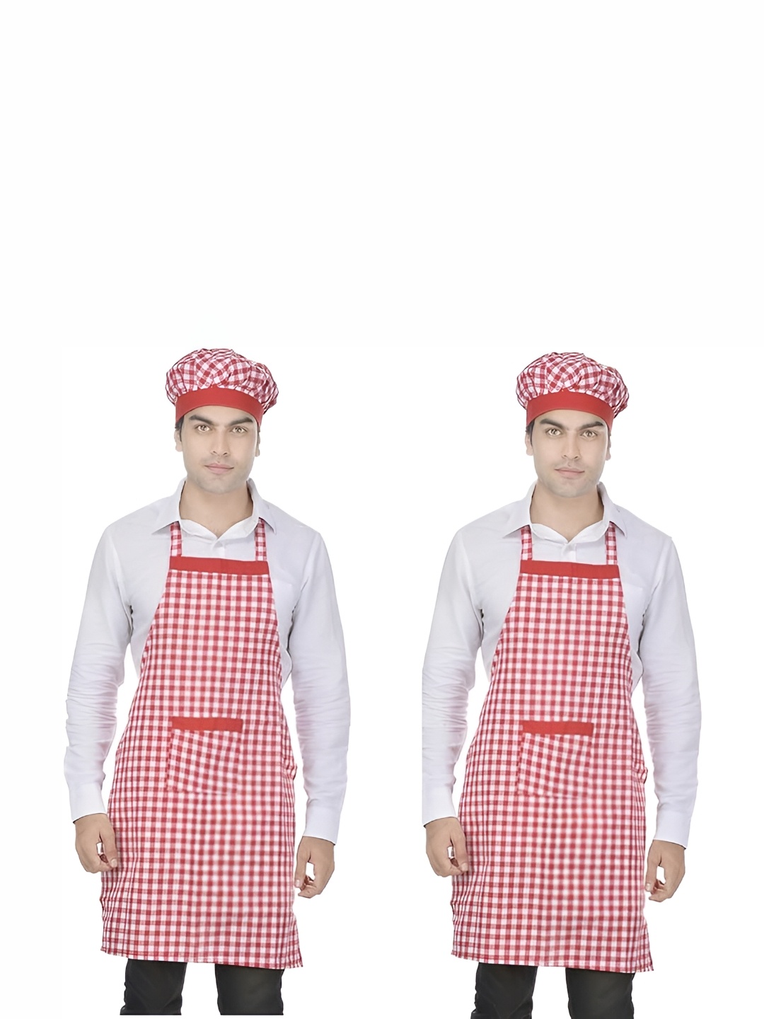 

SWITCHON 2Pcs Pink & White Checked Cotton Aprons, Red