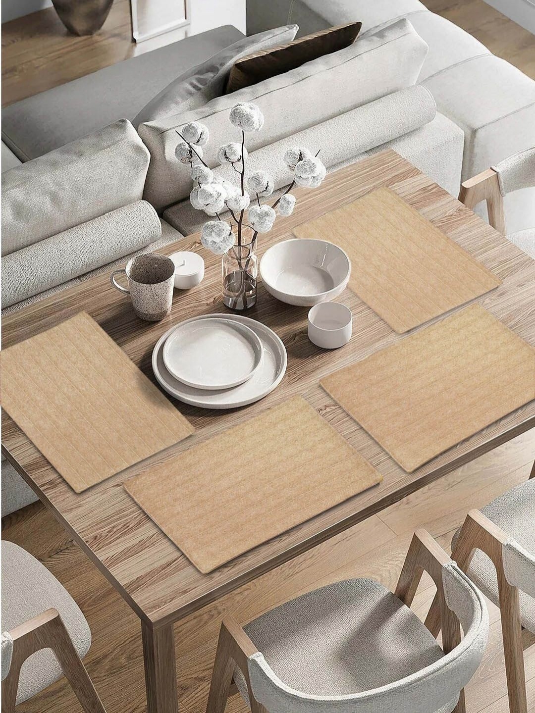 

Saral Home Beige 4 Pieces Striped Cotton Rectangle Table Placemats