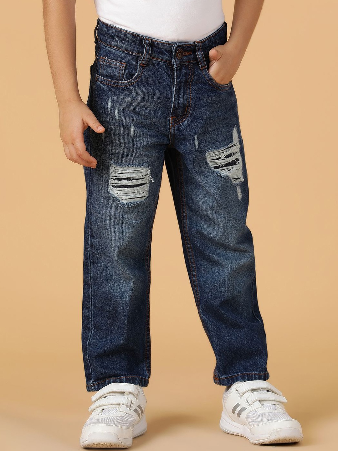 

TALES & STORIES Boys Mildly Distressed Light Fade Jeans, Blue