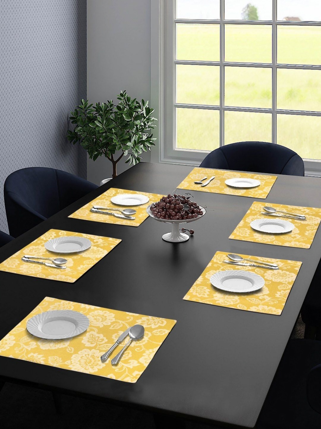 

Saral Home Yellow 6 Pieces Floral Cotton Rectangle Table Placemats