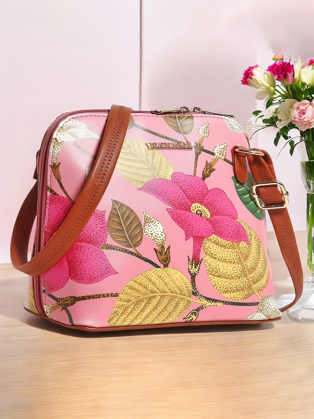

WOMEN MARKS Floral Printed PU Sling Bag, Pink