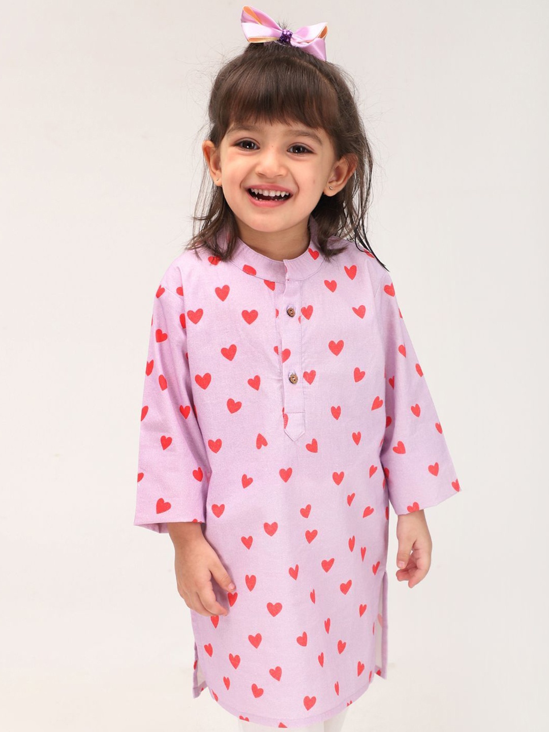 

MAMA AND PEACHES Unisex Kids Mandarin Collar Conversational Printed Night suit, Pink