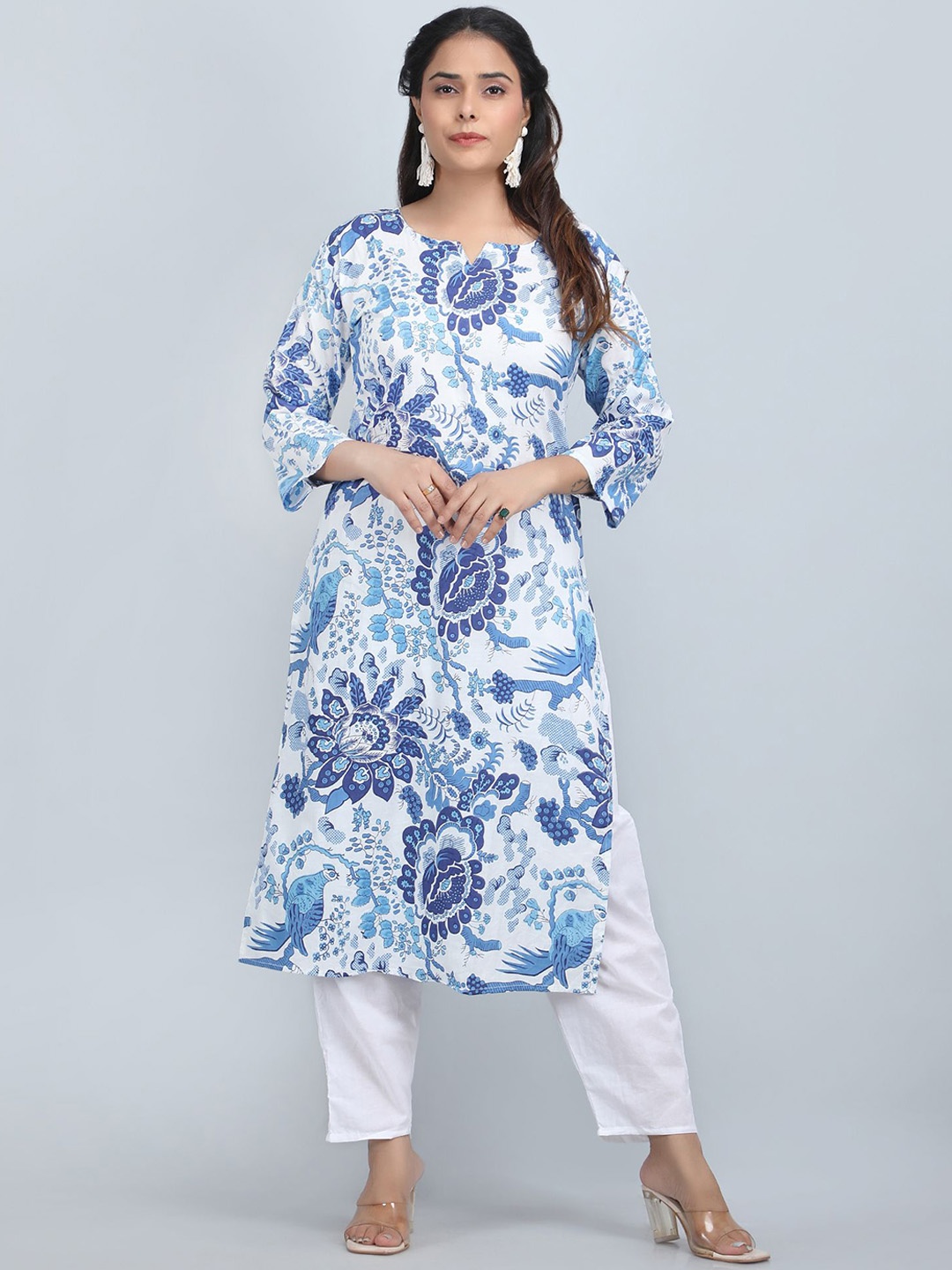

SHIFORY Women Floral Printed Flared Sleeves Kurta, Blue