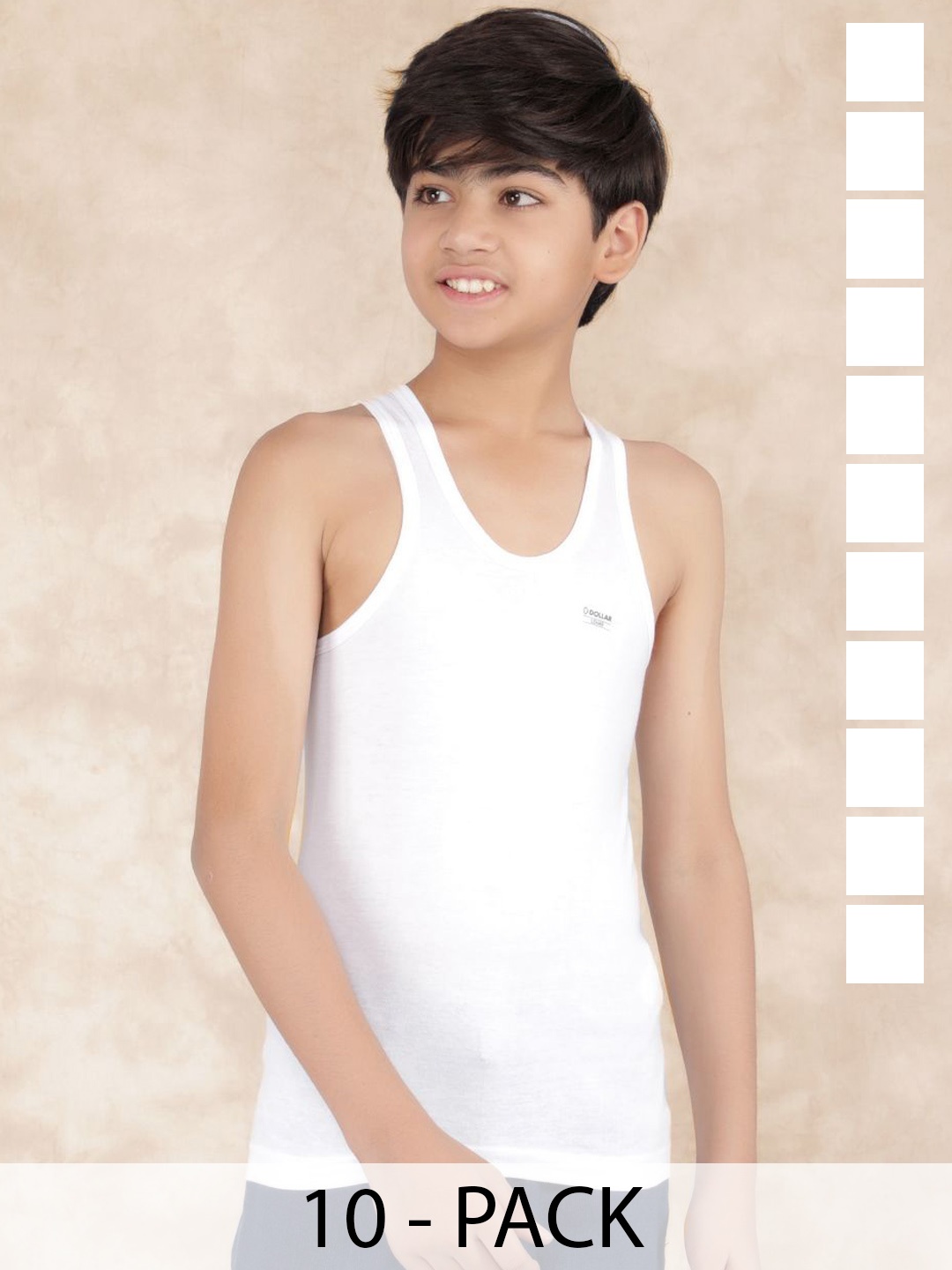 

Dollar Boys Pack Of 10 Under Shirt Vests VAN: MLHVE-01-K-WHT-PO10, White