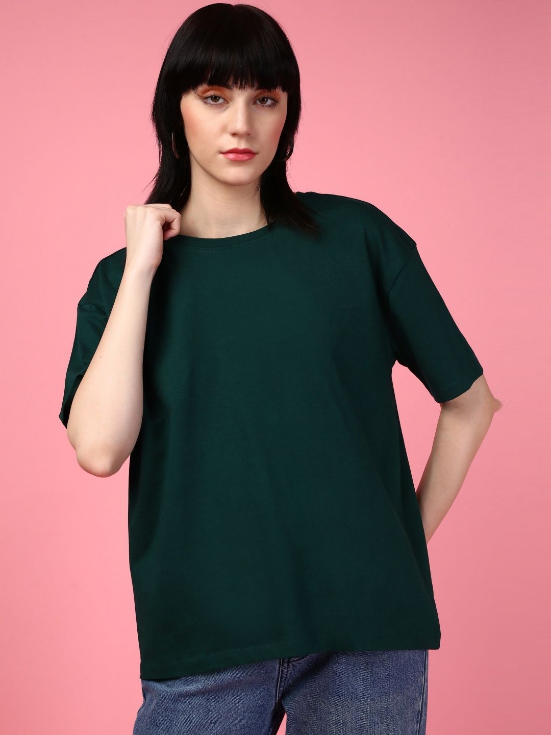 

DressBerry Women Drop-Shoulder Sleeves T-shirt, Green