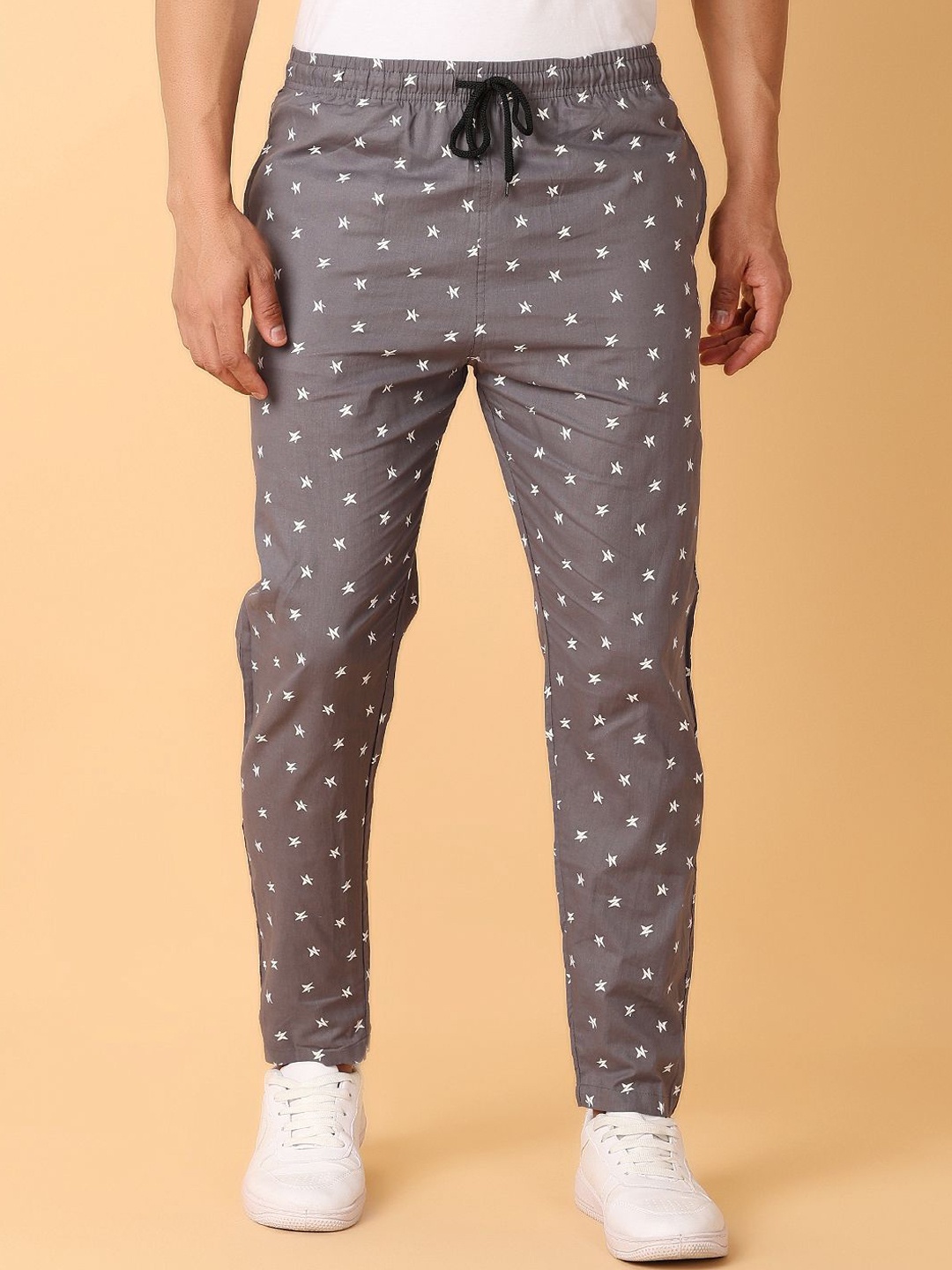 

V-Mart Men Conversational Printed Mid-Rise Regular-Fit Track Pants, Grey