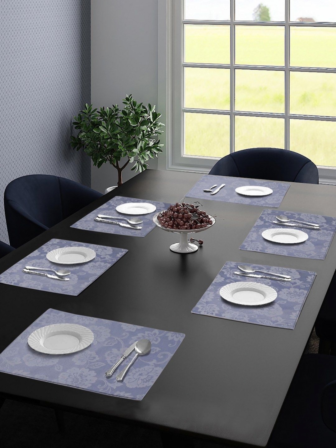 

Saral Home Grey 6 Pieces Floral Cotton Rectangle Table Placemats