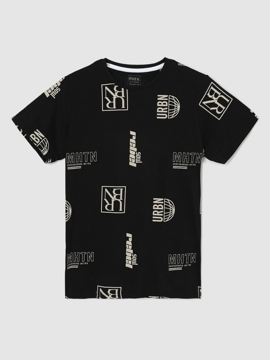 

max Boys Typography Printed Pockets T-shirt, Black