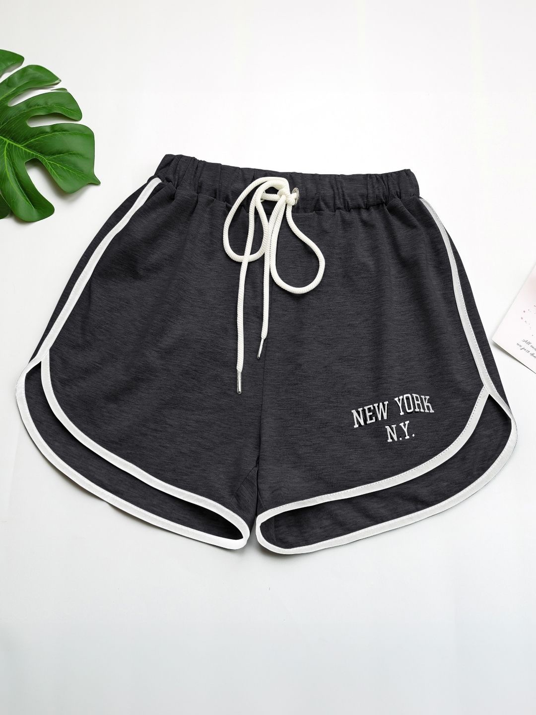 

KPOP Women Typography Printed High-Rise Shorts, Grey