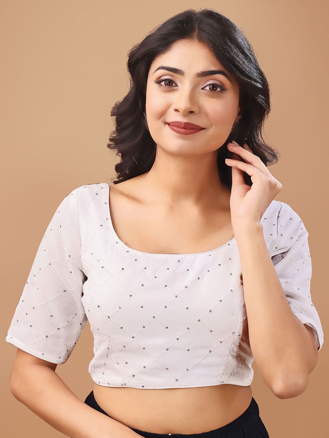 

Tikhi Imli Sequin Embellished Saree Blouse, White