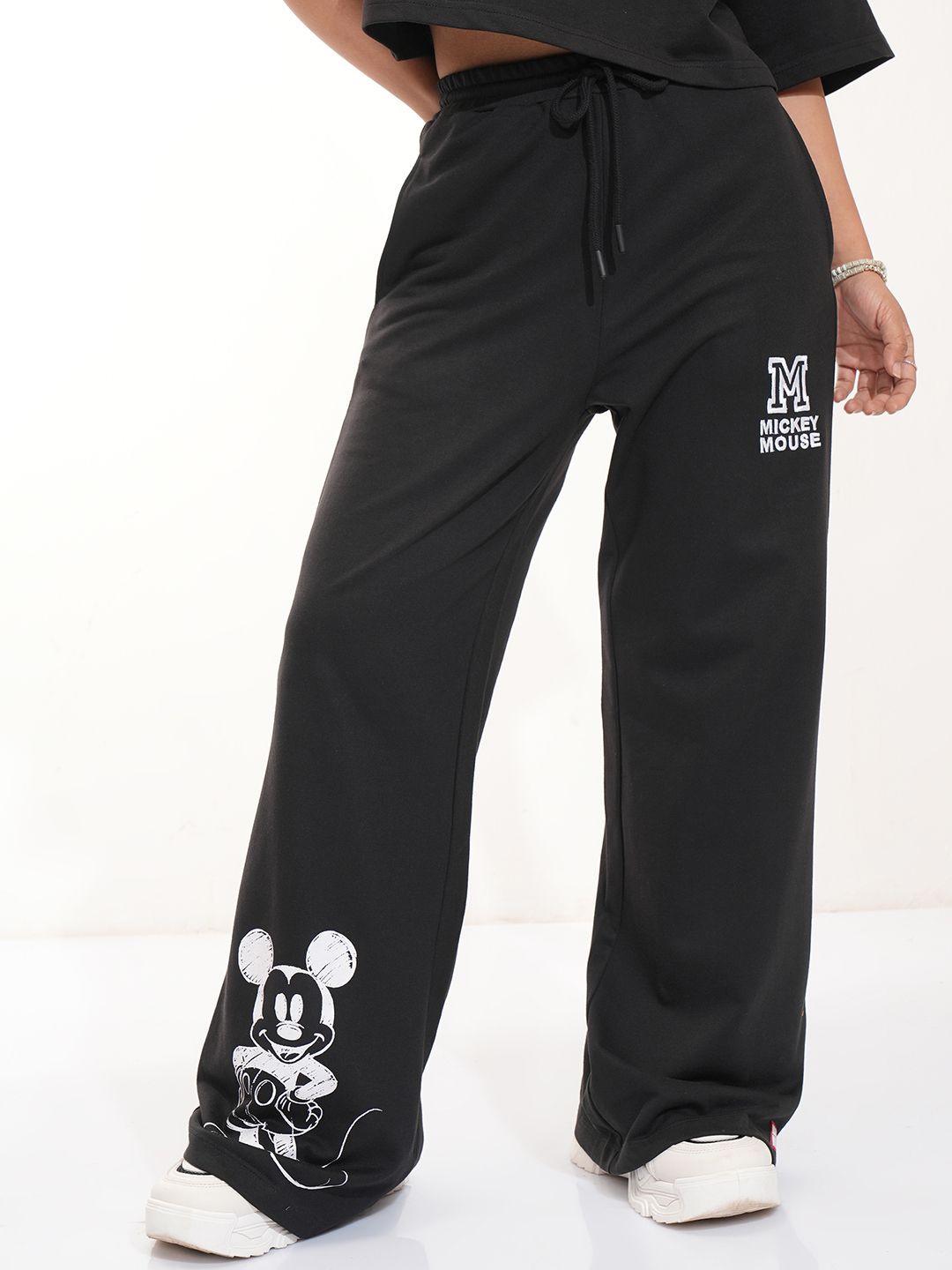 

Street By Tokyo Talkies Women Disney Mickey Mouse Varsity Printed Trackpants, Black