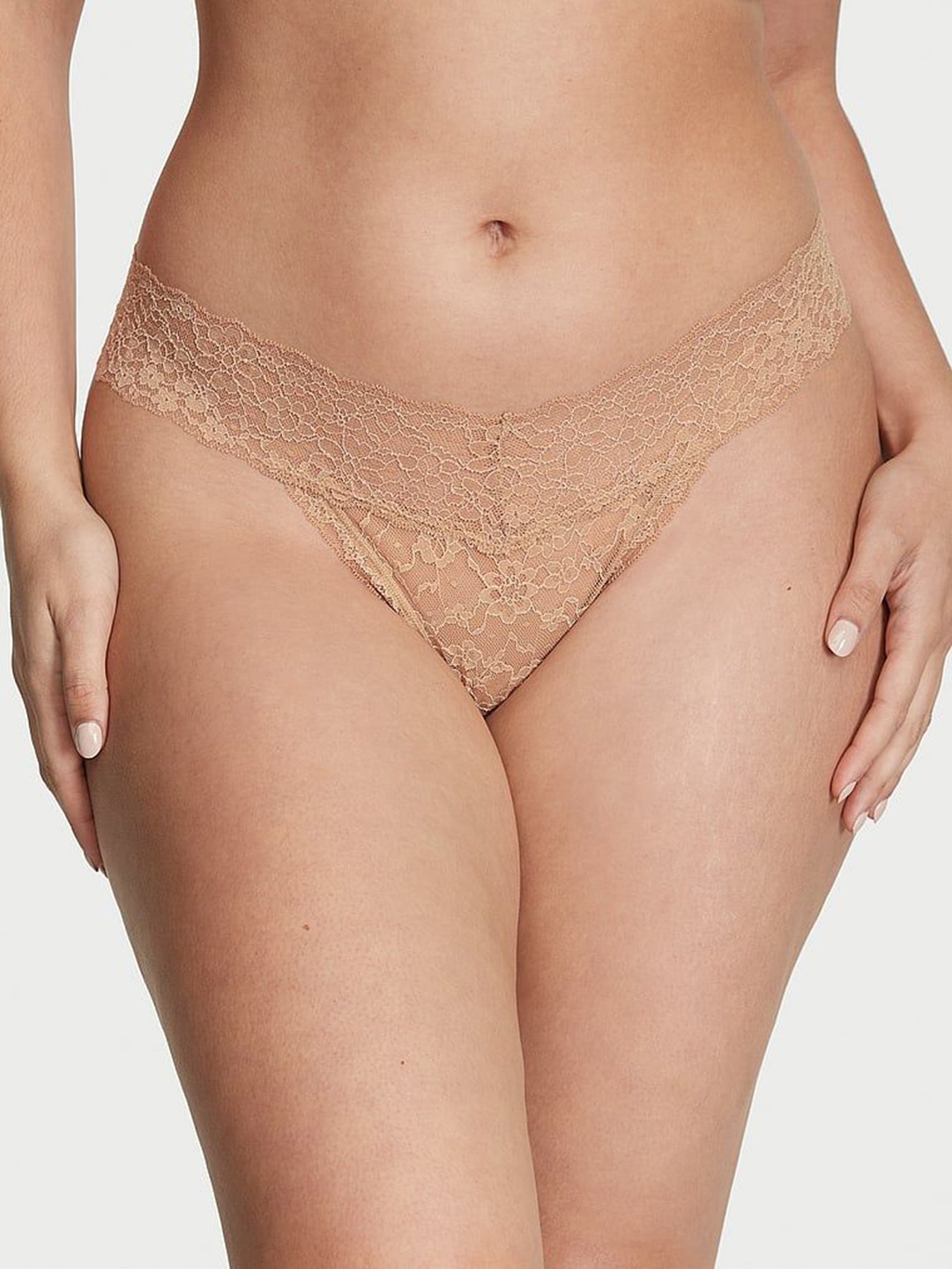 

Victoria's Secret Women's Self Design Lace Thongs Briefs, Beige