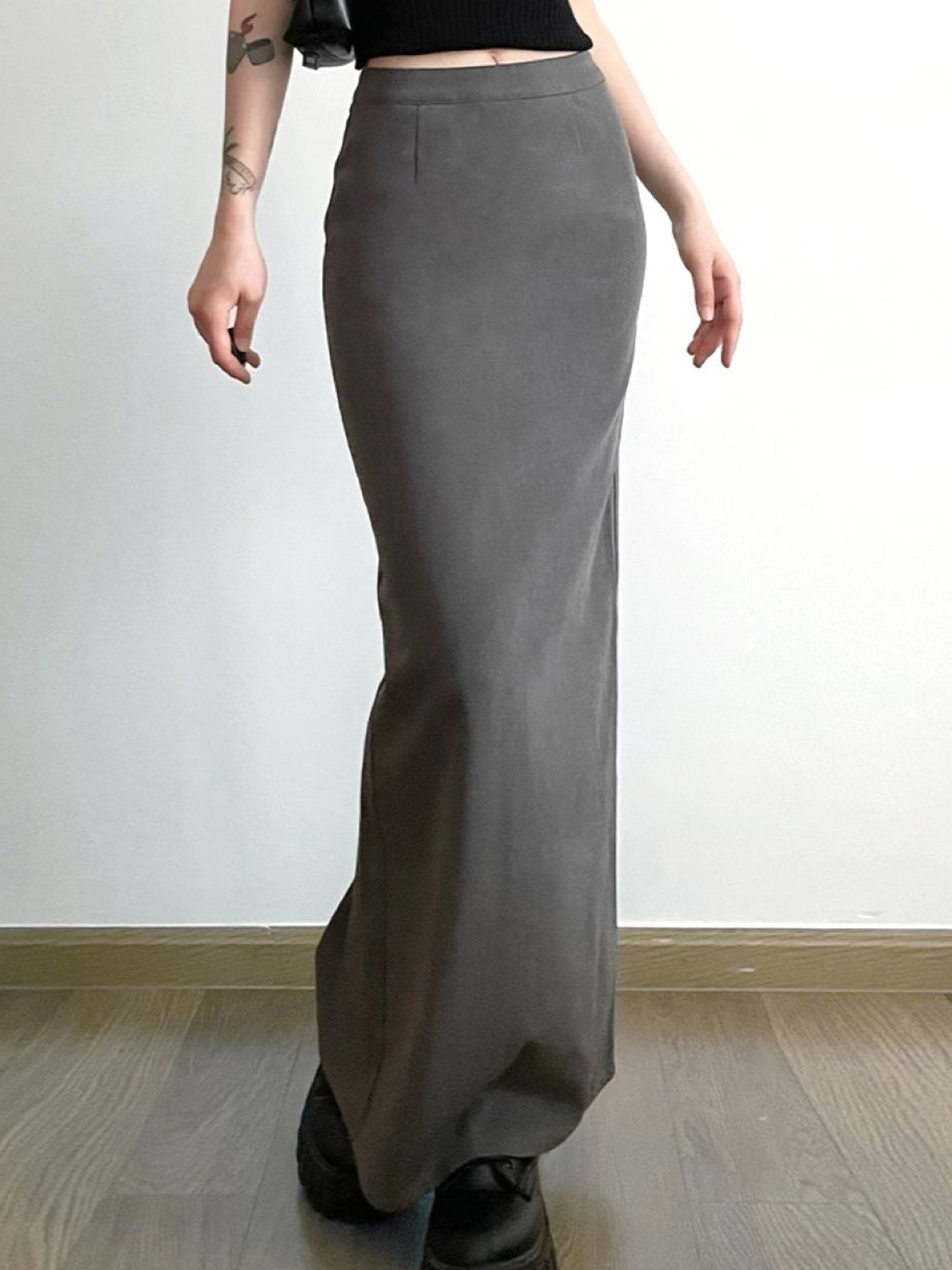 

KPOP Straight Maxi Skirts, Grey