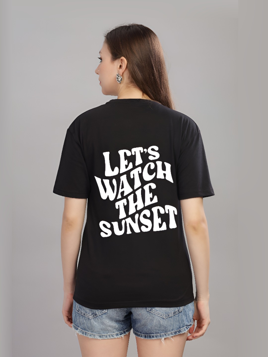 

FALTU.CO Women Printed Drop-Shoulder Sleeves Pure Cotton T-shirt, Black