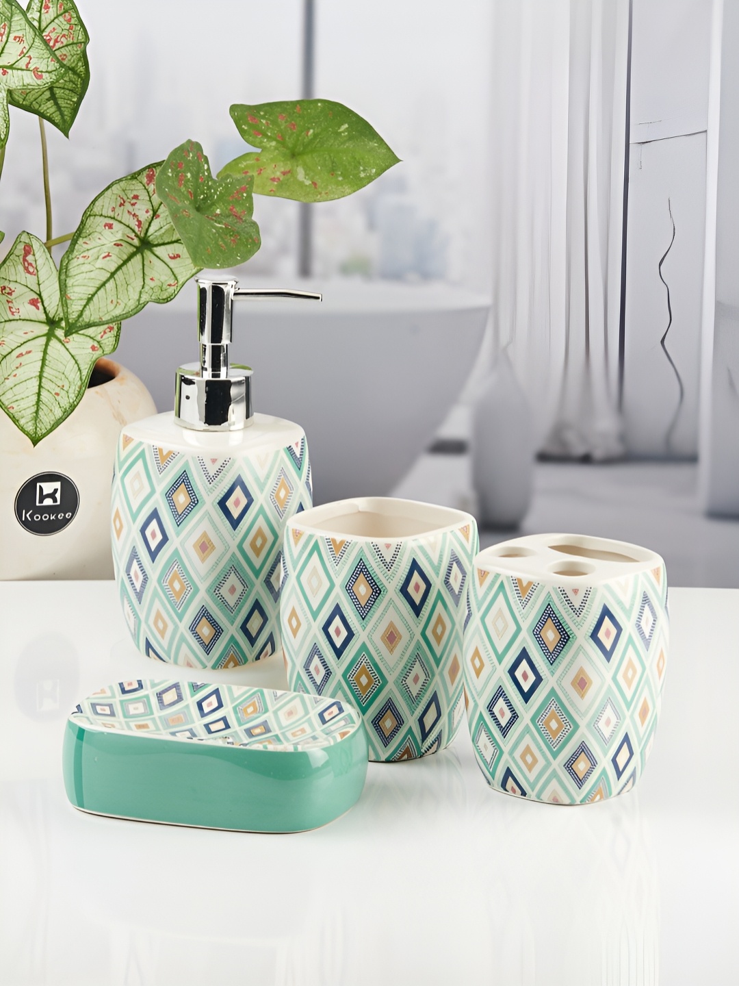 

Kookee Multicoloured 4 piece Abstract Ceramic Bath Accessories Set, Multi