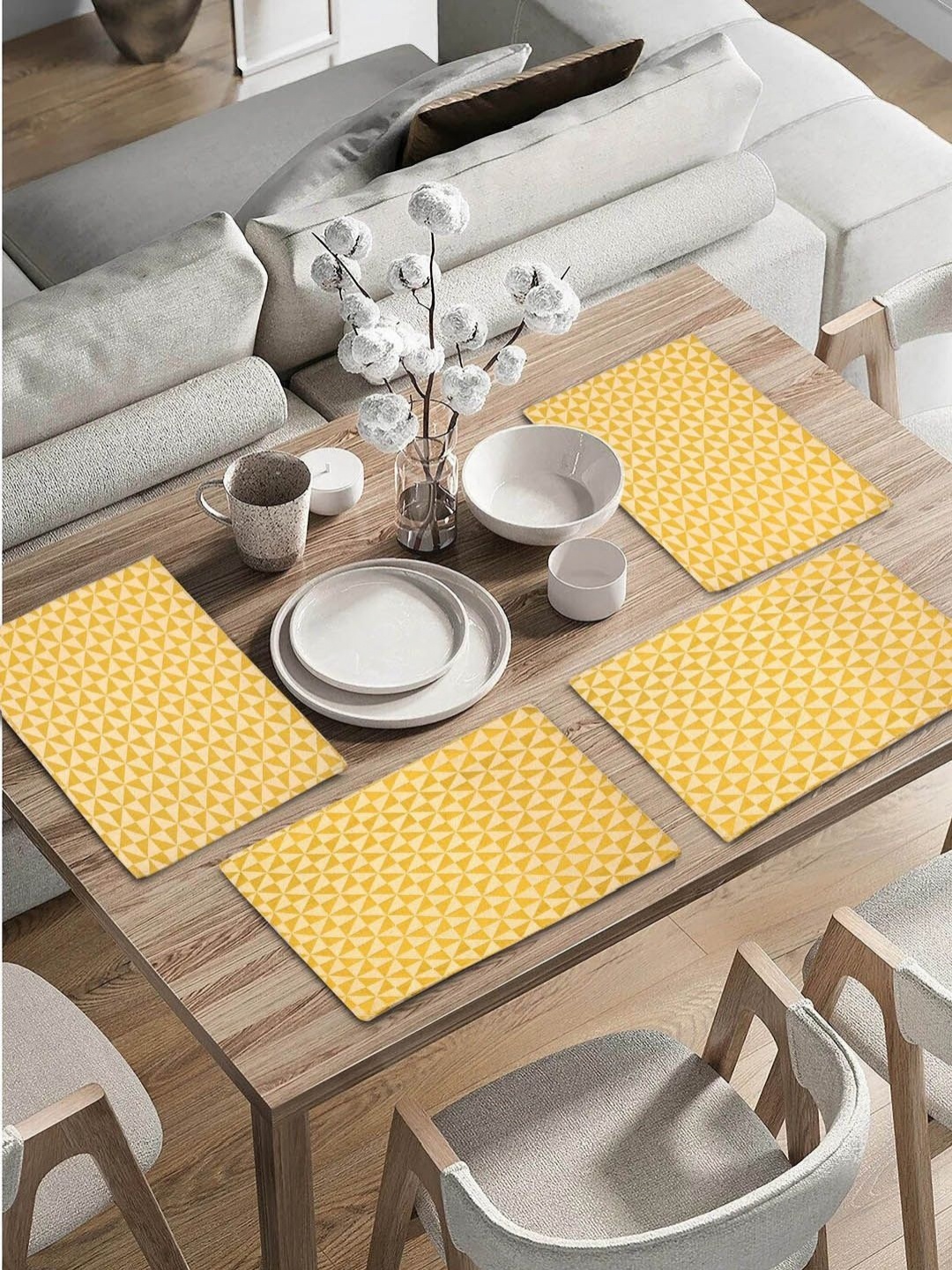 

Saral Home Yellow & Beige 4 Pieces Geometric Cotton Rectangle Table Placemats