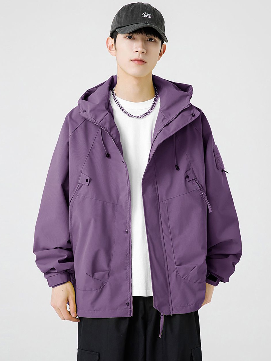 

StyleCast x Revolte Men Open Front Hooded Jacket, Purple