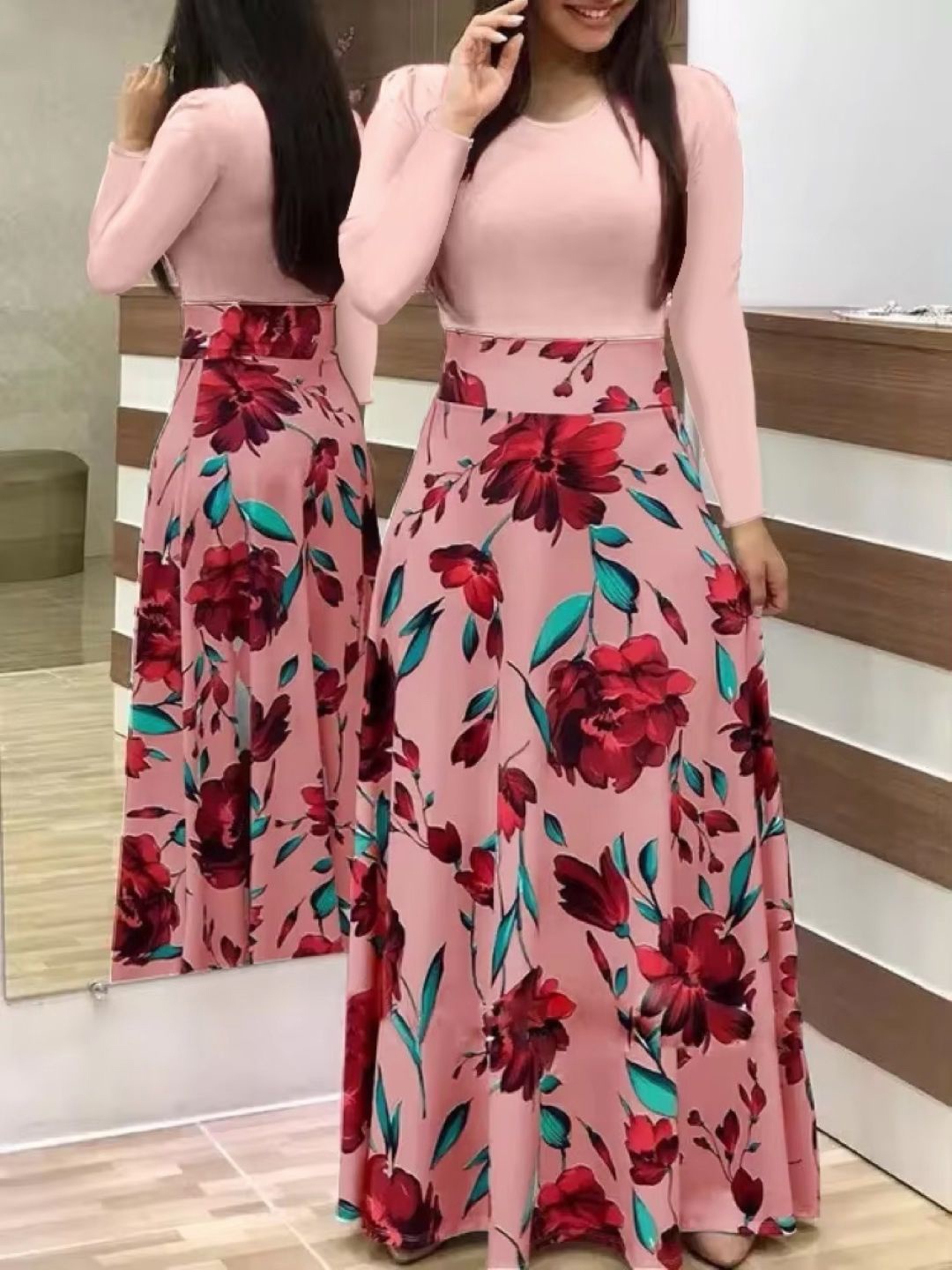 

KPOP Floral Printed A-Line Maxi Skirt, Pink