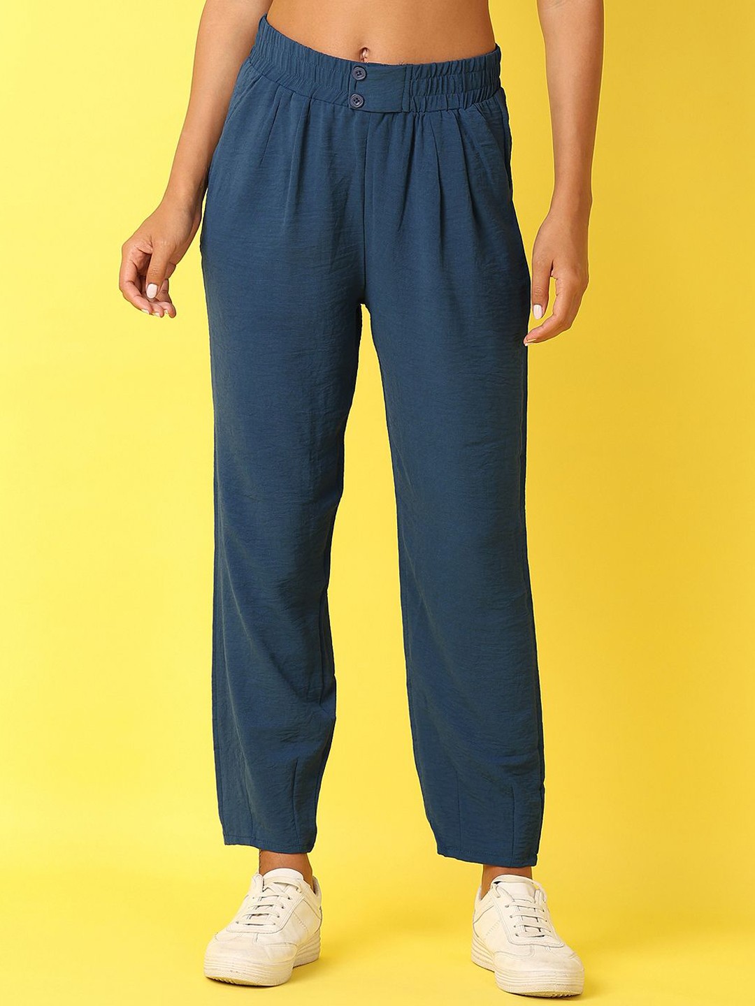 

V-Mart Women Mid Rise Solid Regular Fit Track Pants, Blue