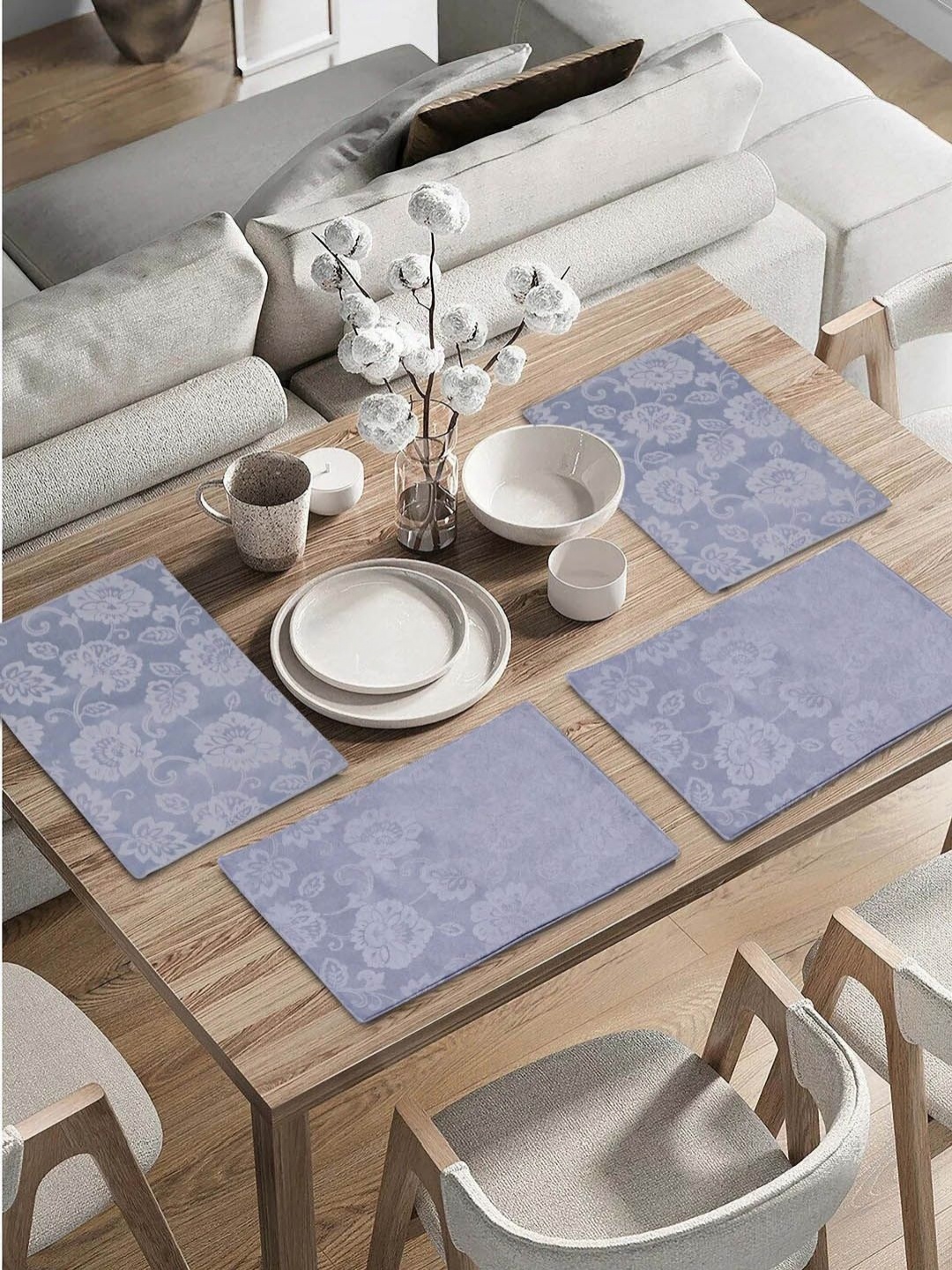 

Saral Home Grey 4 Pieces Floral Cotton Rectangle Table Placemats