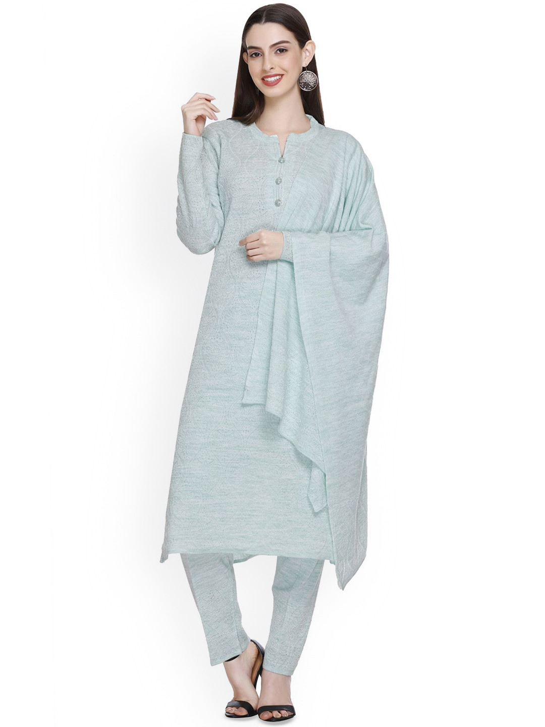 

MONTREX Floral Self Design Kurta with Trousers & Dupatta, Blue