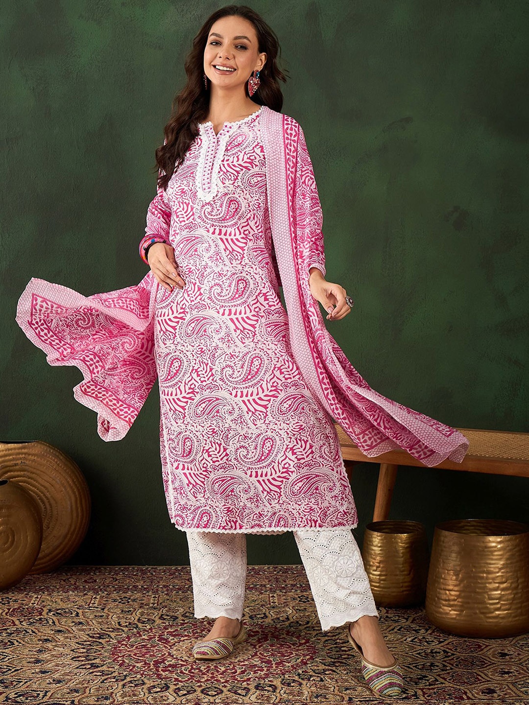 

Sangria Printed Pure Cotton Kurta Set, Pink