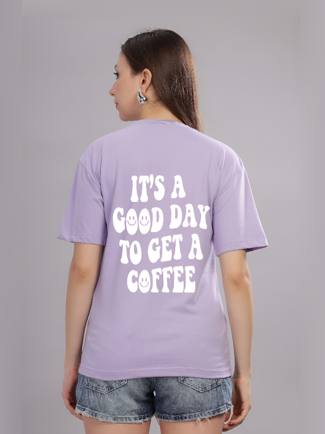 

FALTU.CO Women Printed Drop-Shoulder Sleeves Pure Cotton T-shirt, Lavender