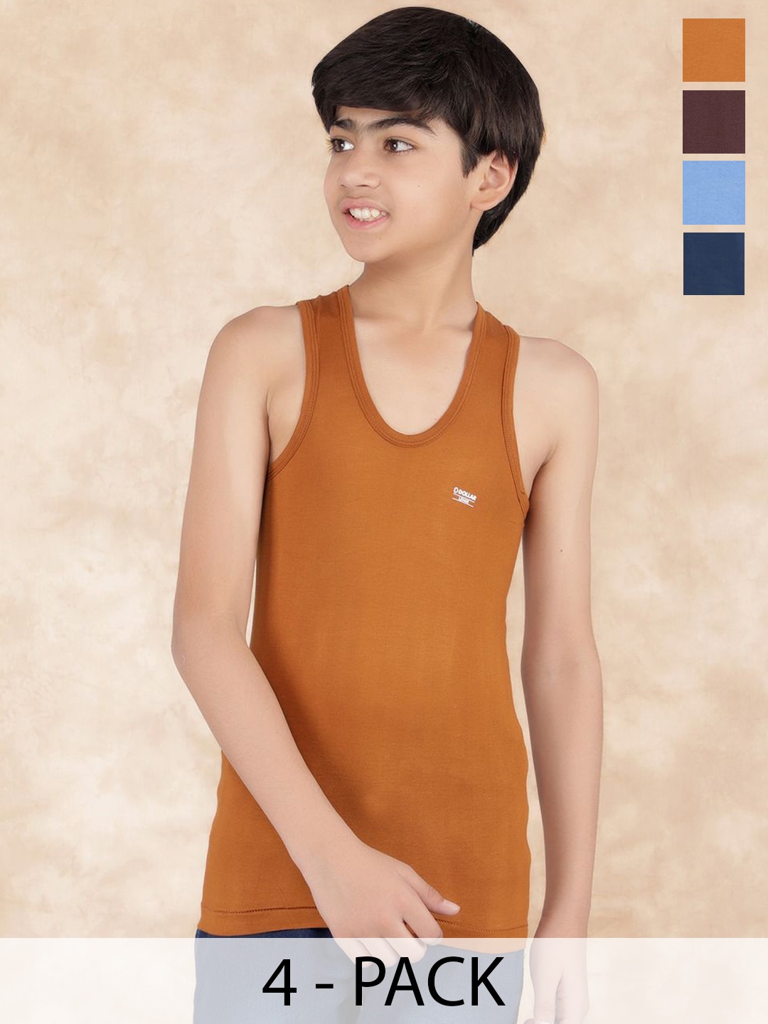 

Dollar Boys Pack Of 4 Assorted Cotton Innerwear Vests MLHVE-01-K-AST2-PO4