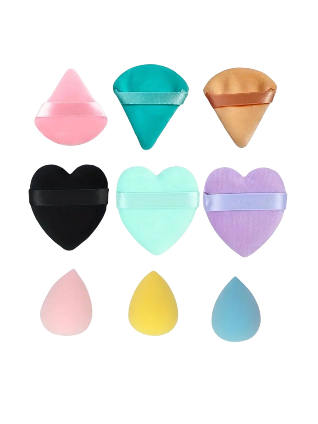 

Facejewel Set Of 9 Mini Sponge & Triangle Puff With Heart Sponge, Green