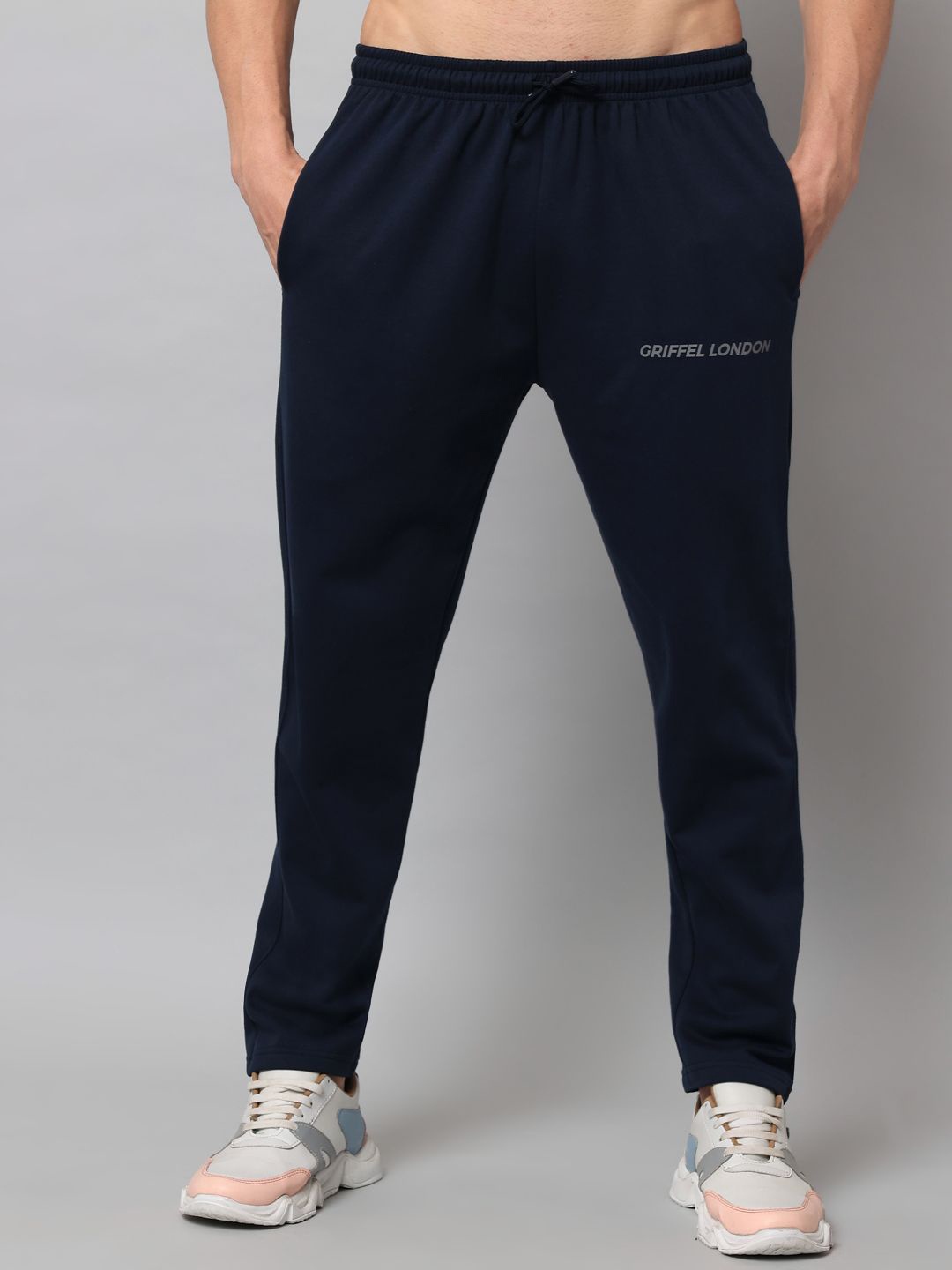 

GRIFFEL Men Mid-Rise Track Pants, Navy blue