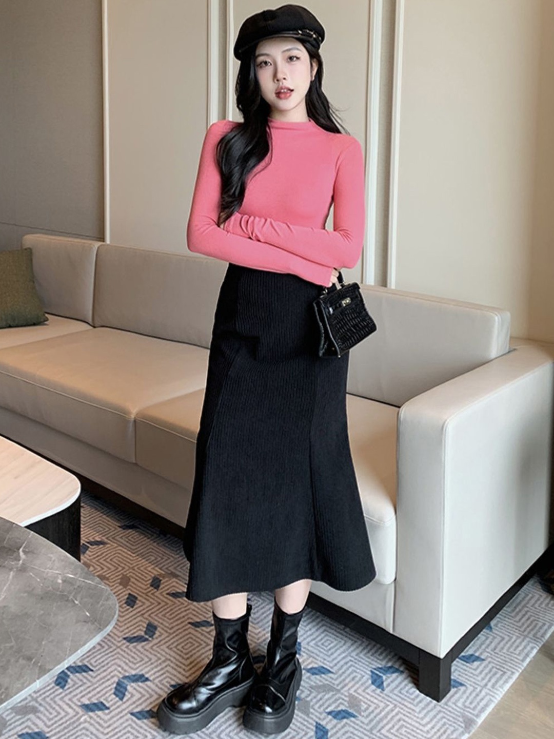 

KPOP Women A-Line Maxi Skirt, Black