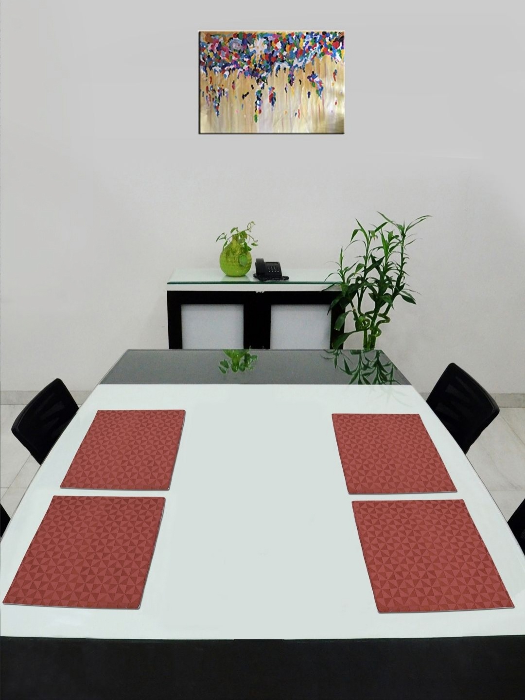 

Saral Home Red 4 Pieces Geometric Printed Cotton Table Placemats