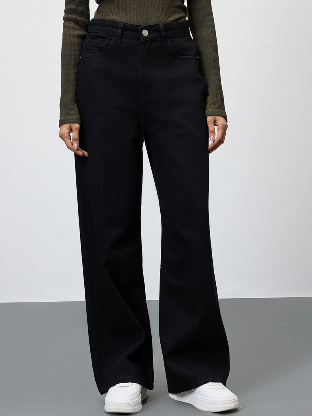 

Kotty Women Jean Wide Leg Stretchable Jeans, Black