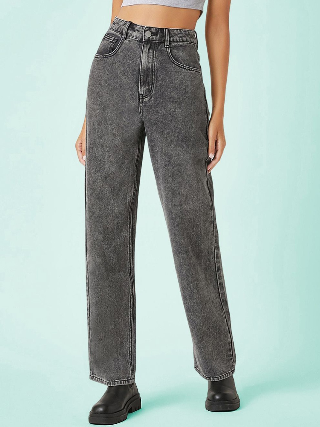 

Kotty Women Jean Straight Fit High-Rise Stretchable Jeans, Grey