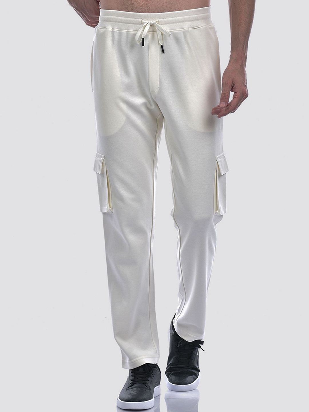 

ONEWAY Men Cotton Cargo Mid Rise Track Pants, Off white