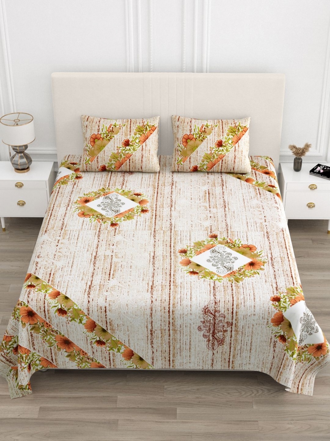 

DOLLIFI Yellow Floral 300 TC King Bedsheet with 2 Pillow Covers