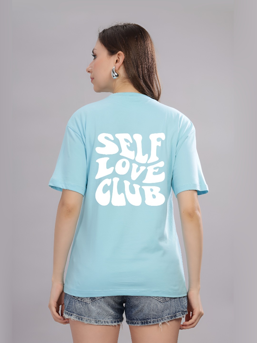 

FALTU.CO Women Printed Drop-Shoulder Sleeves Pure Cotton T-shirt, Blue