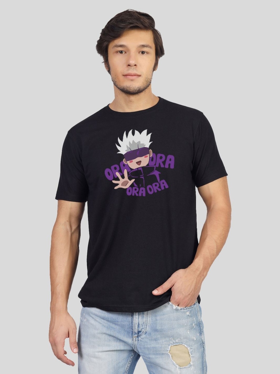 

Greylongg Men Printed Applique T-shirt, Black