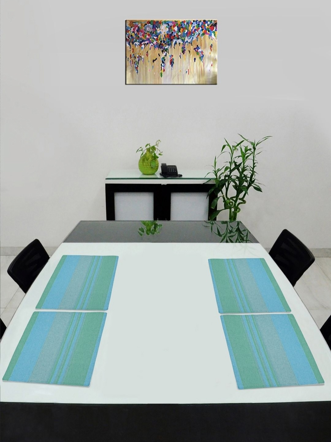 

Saral Home Green 4 Pieces Striped Cotton Rectangle Table Placemats