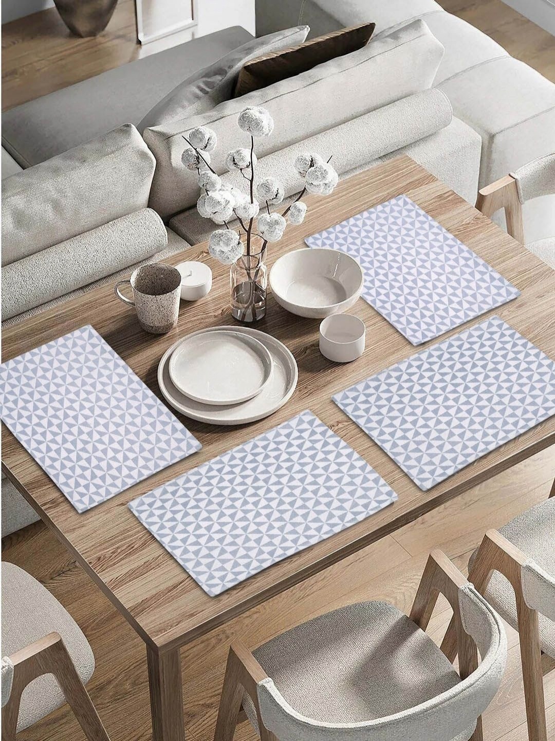 

Saral Home 4 Pcs Grey and White Cotton Geometric Printed Table Placemats